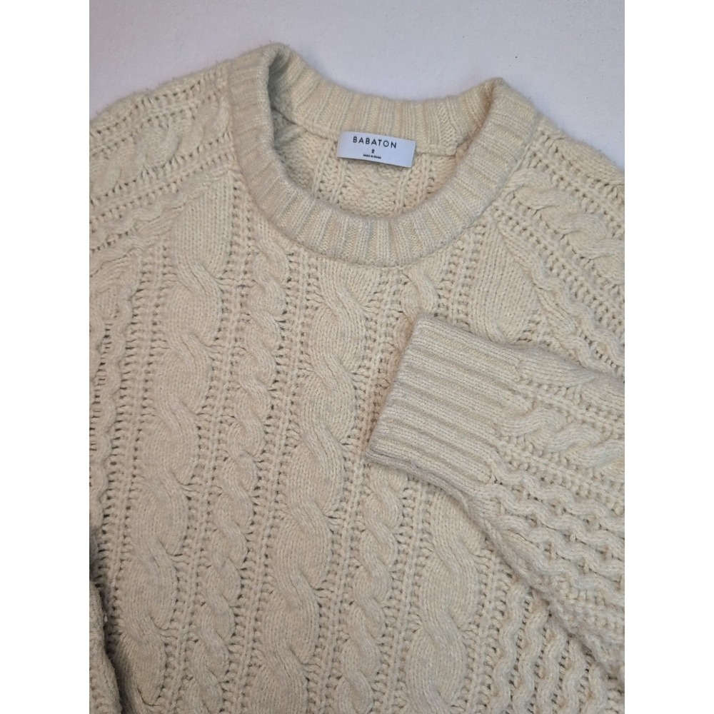 Babaton Women's Size 2 Wool Blend cable knit sweater‎ Fisherman Chunky Cream